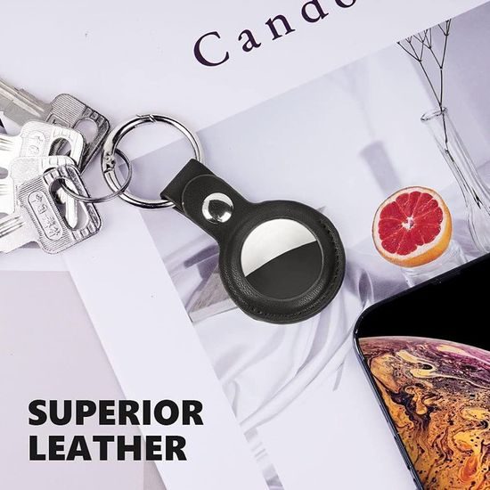 Techsuit varna usnjena torbica SLH1, za Apple AirTag, s kovinskim obročem, črna