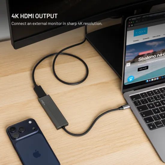 Alumínium USB-C elosztó FIXED HUB Core, 5 port, notebookokhoz és tabletekhez, 100W, PD 3.0, űrszürke