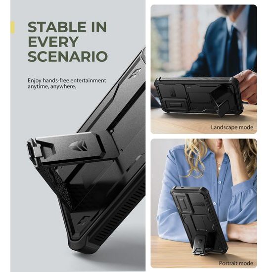 Dexnor 360 Kickstand Hoesje - met Camera Cover & Standaard - Samsung Galaxy S25 Plus - Zwart