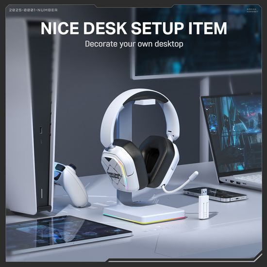 Onikuma GT883 Kabelloses Gaming Headset mit Mikrofon - Bluetooth 5.4 - Over-Ear Kopfhörer - RGB Beleuchtung - Weiß