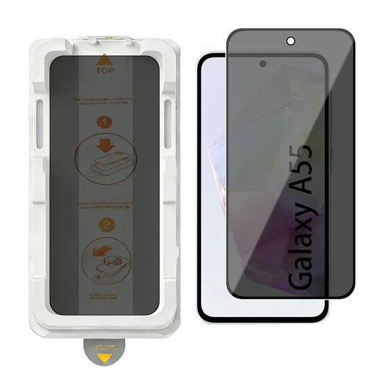 Wency Magic Box Privacy 5D Σκληρυμένο Γυαλί με εύκολη εφαρμογή, Samsung Galaxy A55, μαύρο