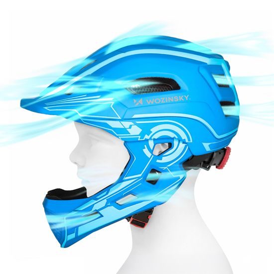 Wozinsky Kinder Fahrradhelm mit USB Rücklicht - Vollgesichtsschutz - Größe S (52-56 cm) - Blau