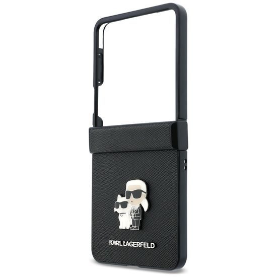 Samsung Galaxy Z Flip 8 vāciņš – Karl Lagerfeld Saffiano Karl&Choupette Metal Pin aizsargvāciņš – melns