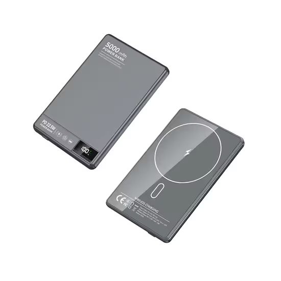 UltraThin MagSafe 15W Ασύρματο Power Bank 5000 mAh με LED Οθόνη και Υποστήριξη Φόρτισης Apple Watch, Γκρι