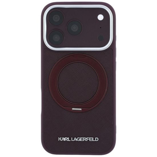 Karl Lagerfeld Leather Ring Stand 360 Saffiano MagSafe ümbris iPhone 17 Pro / 18 Pro – burgundia