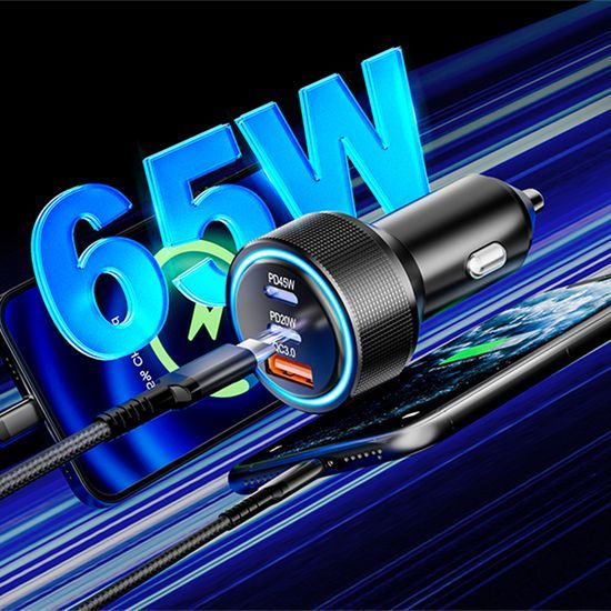 Φορτιστής αυτοκινήτου Techsuit (C6), USB + 2× USB-C, 60W, ασημί