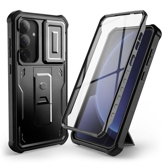 Samsung Galaxy S25 Hoesje - Tech-Protect Kevlar Cam+ - Schokbestendig met Camera Cover & Standaard - Zwart