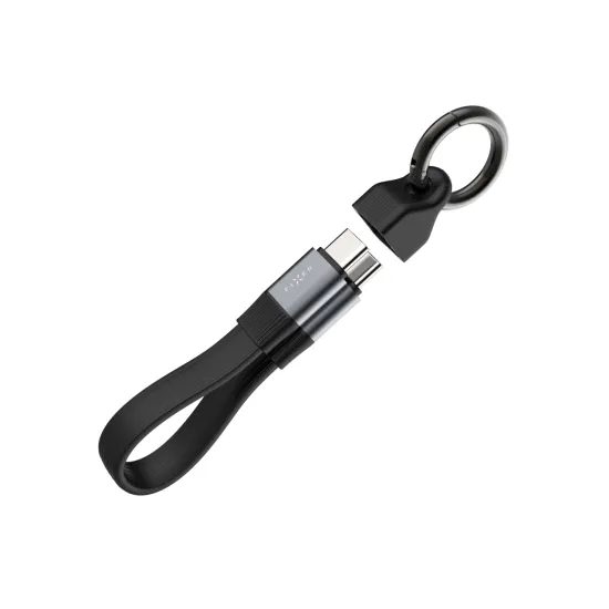FIXED Clip Cable USB-C - USB-C adatkábel karabinerrel, USB 3.2 Gen 2, 10Gb/s, 4K 60Hz, PD 240W, fekete