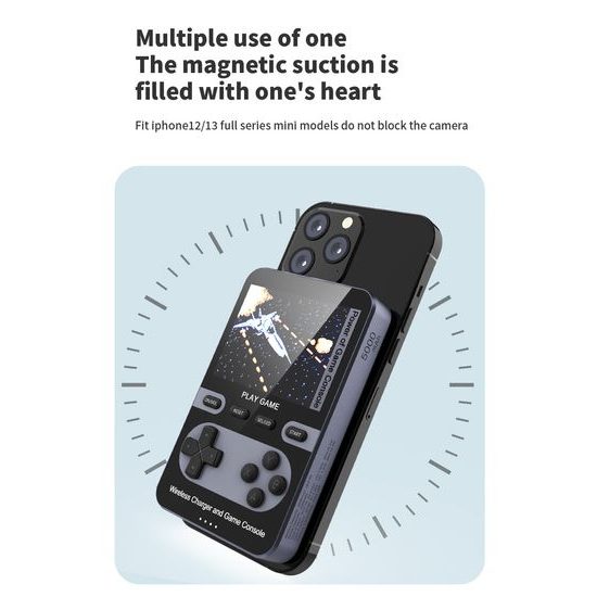 2σε1 Ρετρό κονσόλα παιχνιδιών με MagSafe powerbank, 5000 mAh, 15W ασύρματη φόρτιση, μπλε