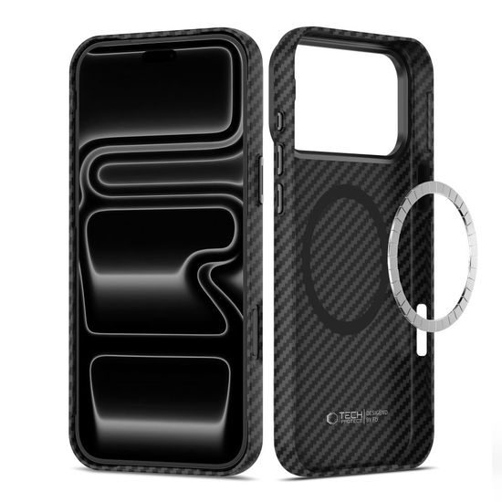 Tech-Protect Ion Carbon MagSafe, iPhone 17 Pro / 18 Pro, černo-stříbrný