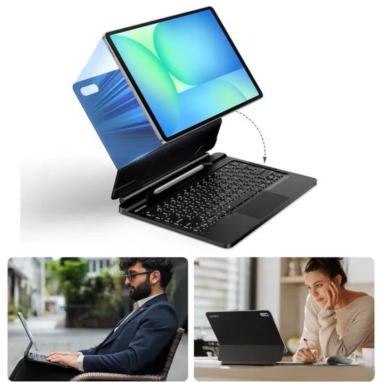 Husă magnetică Dexnor cu tastatură, Samsung Galaxy Tab S10 FE Plus, neagră