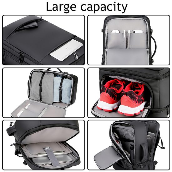 JP Rucksack B09 - Multifunktionaler Tagesrucksack 45x31x22-26 cm - Schwarz