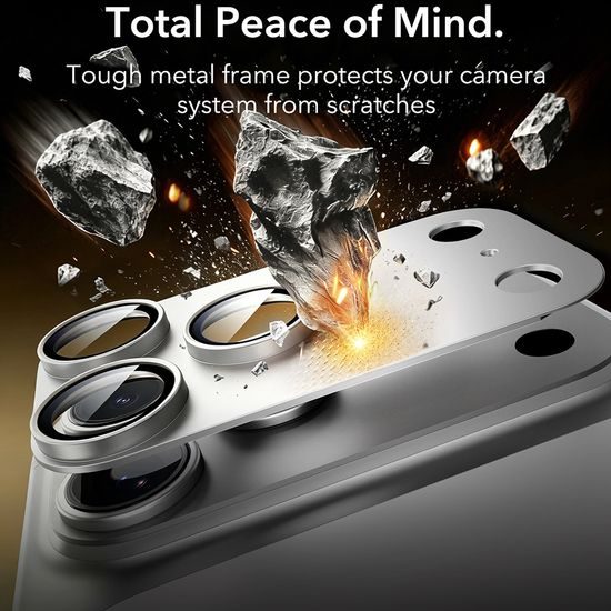 iPhone 18 Pro Max kameros apsauginis stiklas – ESR Armorite Pro grūdintas stiklas – sidabrinė