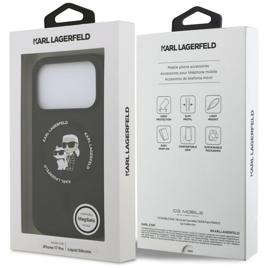 Karl Lagerfeld Siliconen Hoesje KC Body Ring - MagSafe geschikt - voor iPhone 17 Pro / 18 Pro - Zwart