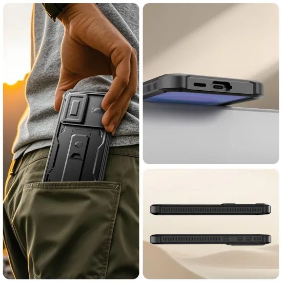 Tech-Protect Kevlar Cam+ Schutzhülle für Samsung Galaxy A57 5G - Hybrid Case mit Kameraabdeckung und Ständer - Schwarz