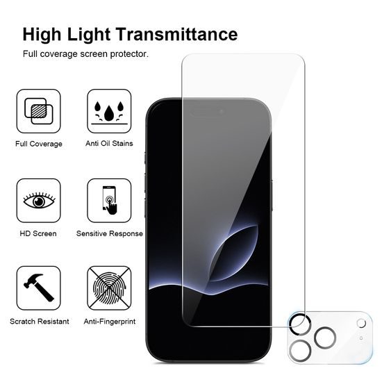 JP Mega Pack Σκληρυμένων Γυαλιών, 3 γυαλιά για τηλέφωνο με εφαρμοστή + 2 γυαλιά για φακό, iPhone 17 Pro Max