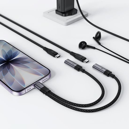 Acefast Adapter (J14) - USB-C naar 2x USB-C - 60W - Plug&Play - Zwart