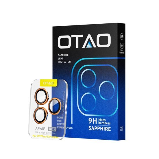 OTAO Sapphire sklo na čočku fotoaparátu, iPhone 17 Pro / 17 Pro Max, oranžové