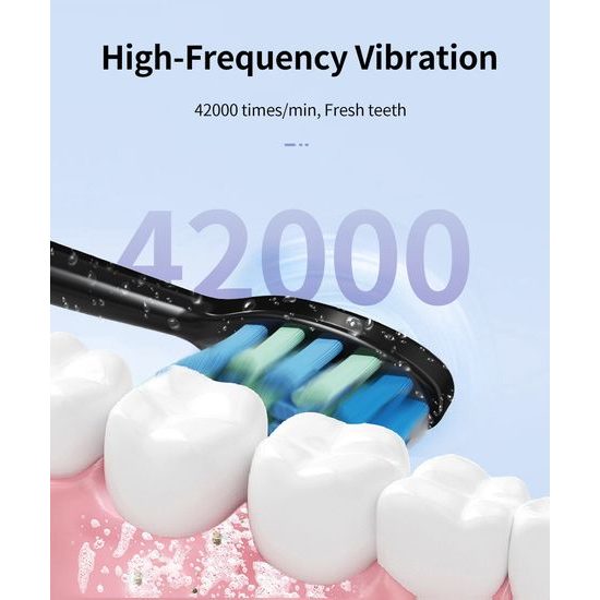 Soniczny elektryczny szczoteczka do zębów z zestawem 8 główek, 42 000 wibracji/min, 5 trybów, czarna