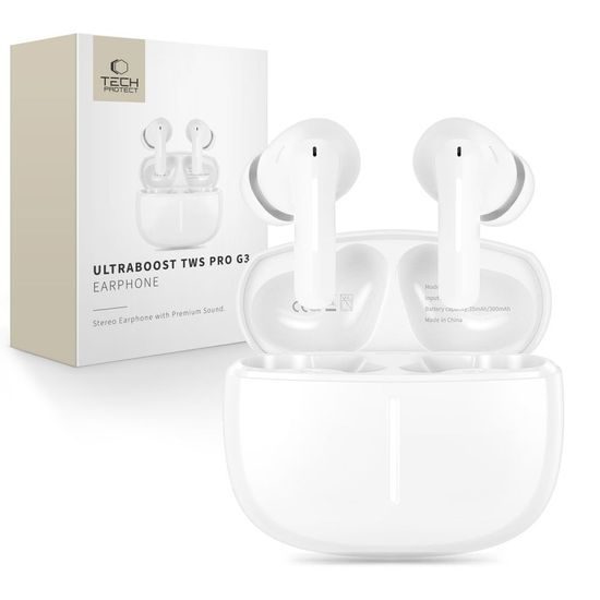 Tech-Protect UltraBoost TWS Kopfhörer Pro G3 - Kabellose In-Ear Bluetooth Headphones mit Ladecase - Weiß
