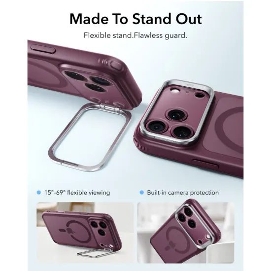iPhone 17 Pro / 18 Pro dėklas – ESR Classic Hybrid Kickstand MagSafe – vyno raudona