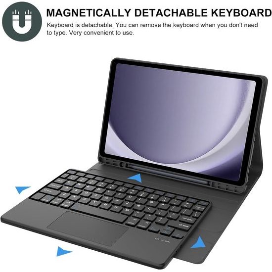 JP Μαγνητική θήκη με Bluetooth πληκτρολόγιο, touchpad, φωτισμό και βάση για stylus, Samsung Galaxy Tab A8, μαύρη