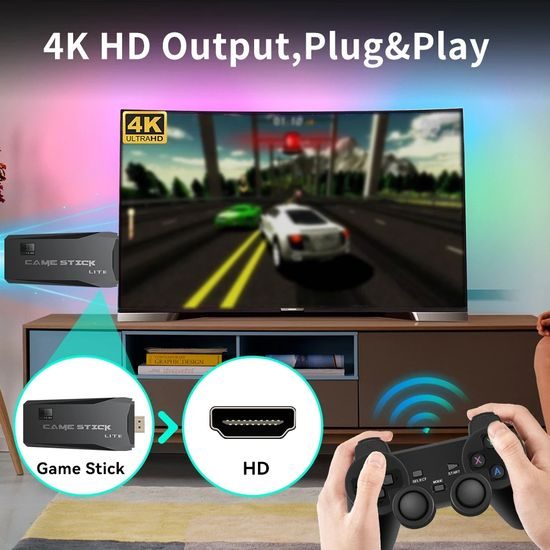 M8 Retro konzole se dvěma bezdrátovými ovladači, HDMI, Game Stick, 4K