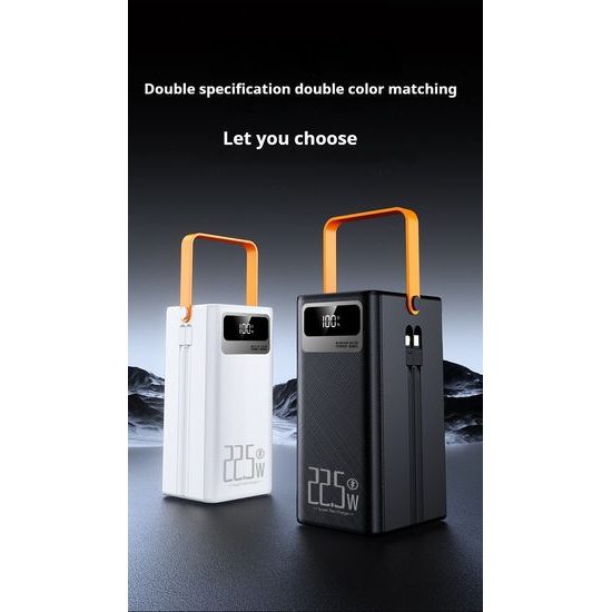 Power Bank 60.000 mAh, 22.5W PD, 4 USB + 2 καλώδια, LED φώτα, μαύρο