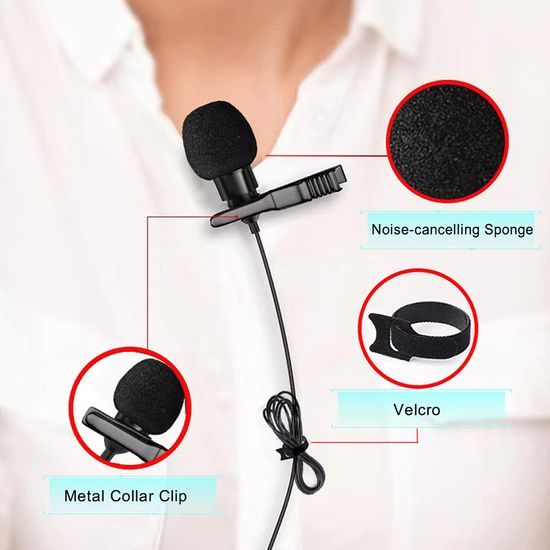 Techsuit drátový klopový mikrofon WL1, Lightning, Jack samice 3,5 mm, redukce šumu, kovový klip, černý