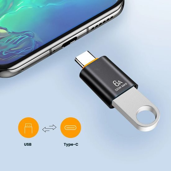 Techsuit Premium OTG Adapter HyperPort (A2) USB - USB-C, 120 W, schwarz-orange