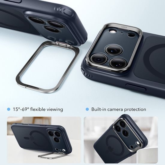 iPhone 17 Pro / 18 Pro vāciņš – ESR Classic Hybrid HaloLock ar statīvu – zils