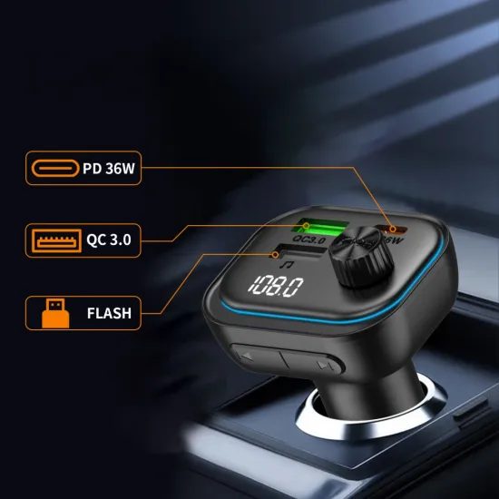 Tech-Protect CC07 3-Port KFZ-Ladegerät mit PD 54W + FM Bluetooth Transmitter - Schwarz