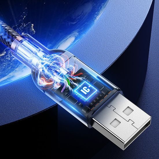 Joyroom odolný kábel USB - Lightning s farebným LED podsvietením, 2,4 A, 1,2 m, sivý (S-1230N16)