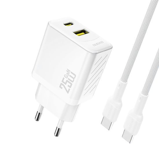 Dudao A26TCEU nabíječka USB-A + USB-C s USB-C kabelem, PD QC 25W GaN, bílá