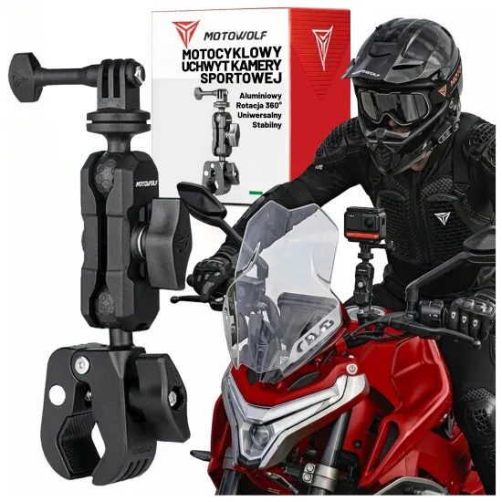 Motoros sportkamera tartó 360°, fekete