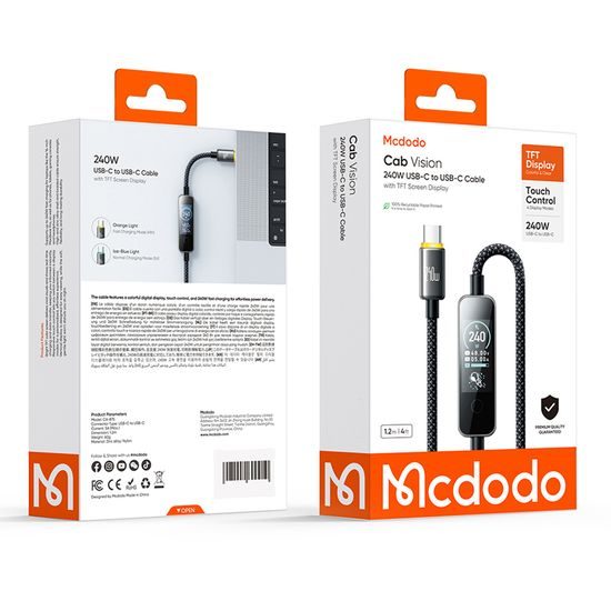 Mcdodo Datenkabel mit TFT-Display (CA-8750) USB-C auf USB-C, 240 W, 1,2 m - Schwarz