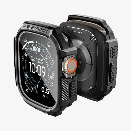 Spigen Rugged Armor + ochranná fólie na displej, Apple Watch Ultra / Ultra 2 / Ultra 3, černé