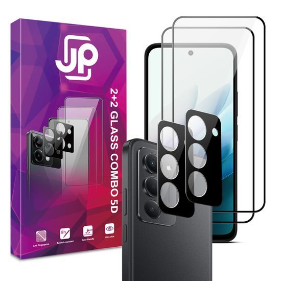JP 5D Combo pack, Σετ 2 5D σκληρυμένων γυαλιών και 2 γυαλάκια για κάμερα, Xiaomi Redmi 15