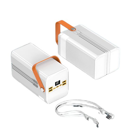 Power Bank 120.000 mAh, 22.5W PD, 4 USB + 2 καλώδια, LED φώτα, λευκό