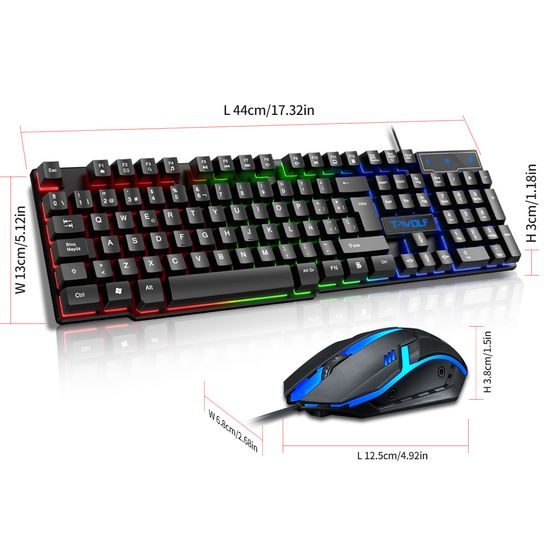 T-WOLF TF200 Gaming Set - RGB Tastatur + beleuchtete Maus - USB Kabelgebunden - Schwarz