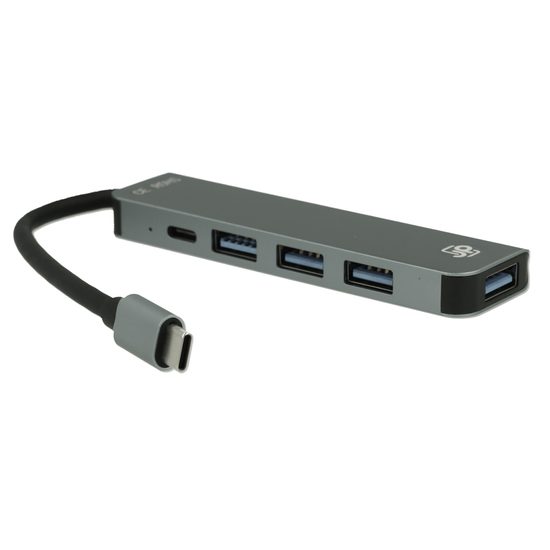 JP Hub 5v1, USB-C na 4x USB 3.0 / USB-C, šedý