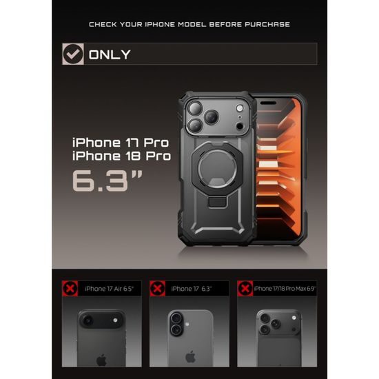 Supcase Grip Pro Mag MagSafe, iPhone 17 Pro / 18 Pro, černý