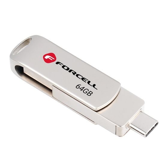 Forcell F-Data Metal Duo Pendrive 64GB (USB-A / USB-C), ασημί