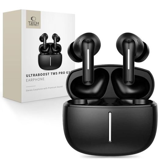 Tech-Protect UltraBoost TWS Kopfhörer Pro G3 - Kabellose In-Ear Bluetooth Ohrhörer mit Ladecase - Schwarz