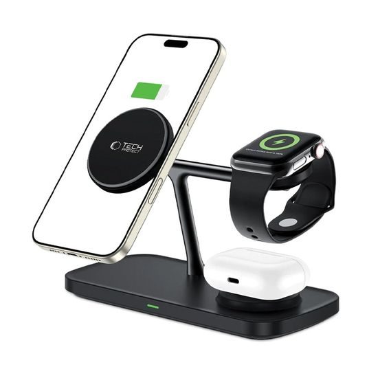 Tech-Protect QI15W-A45 3σε1 Ασύρματος Φορτιστής MagSafe, Μαύρος