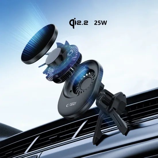 Tech-Protect V21 magnetický MagSafe držák s bezdrátovým nabíjením, 25 W Qi2.2, černý