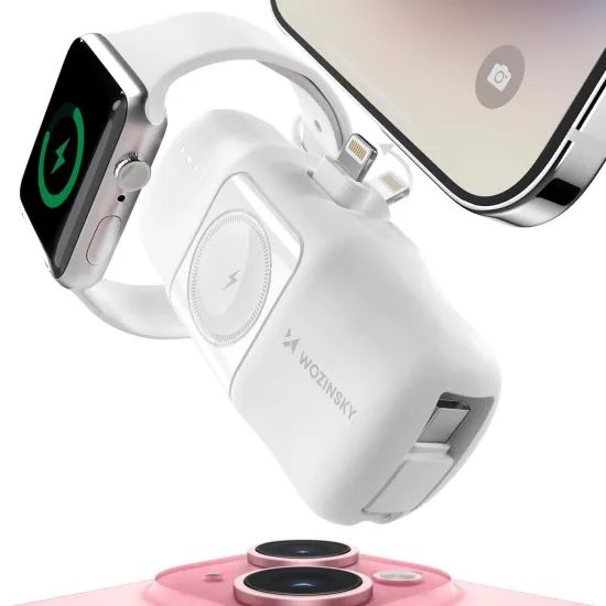Wozinsky WF16-YLS 15W Mini Power Bank 5000mAh Lightning + USB-C + Φορτιστής Apple Watch, Λευκό