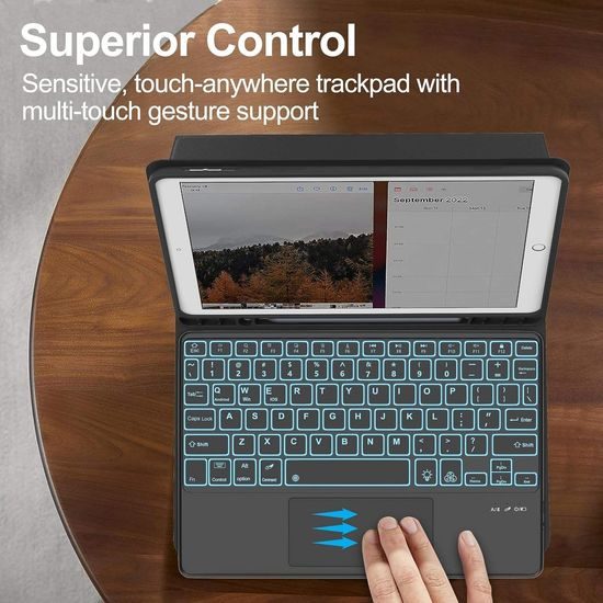 JP Μαγνητική θήκη με πληκτρολόγιο Bluetooth, touchpad, φωτισμό και βάση για stylus, Samsung Galaxy Tab S9+ / S10+ / S7 FE / S9 FE+, μαύρη