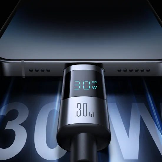 Joyroom S-A16 Pro Prism Series καλώδιο USB-C – Lightning με οθόνη, 30W, 1,2 m, μαύρο