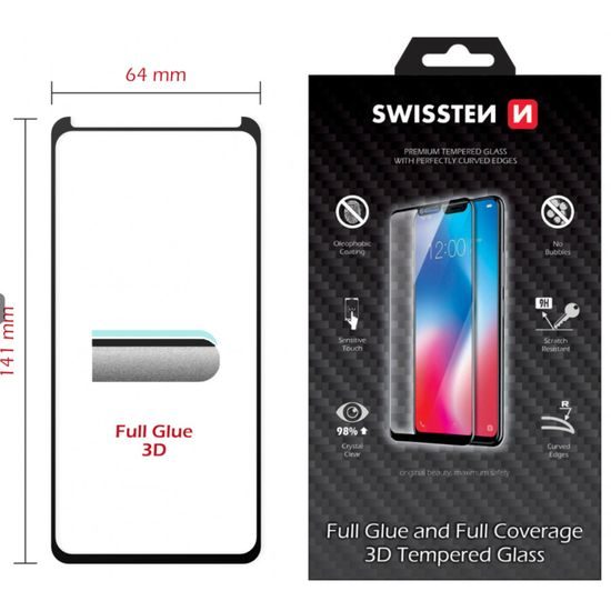 Swissten Ultra durable 3D Full Glue Védő edzett üveg, Samsung Galaxy S8, fekete